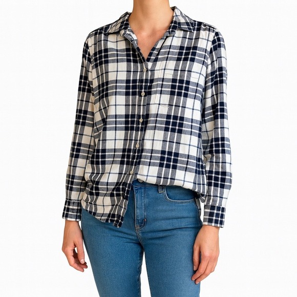 J.Crew Flannel Shirt Plaid Long Sleeve Button Down Relaxed Fit Size L - Picture 1 of 5